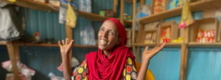 Photo collage including a smiling Ethiopian woman beneficiary, representing the positive impact of Islamic Relief Ethiopia's mission.